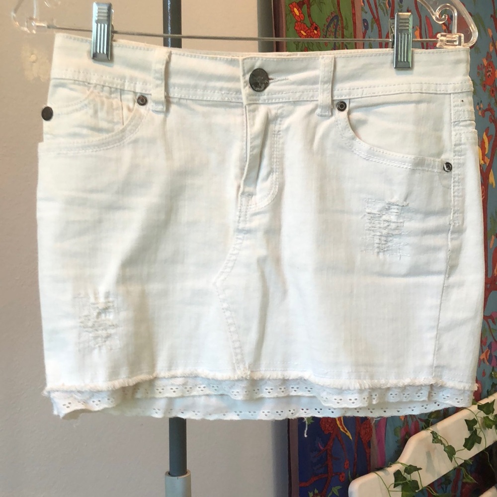 White jean short skirt